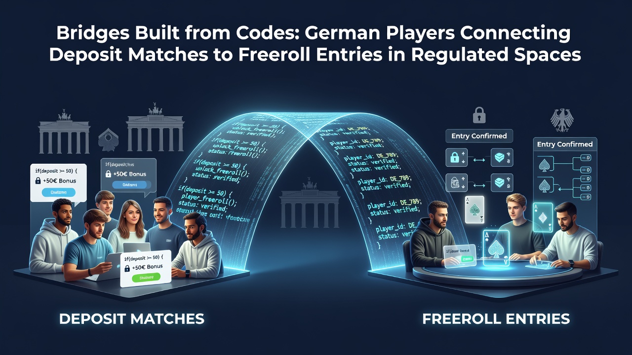 Illustration von Brücken aus Codes die Deposit Matches mit Freeroll Einträgen verbinden