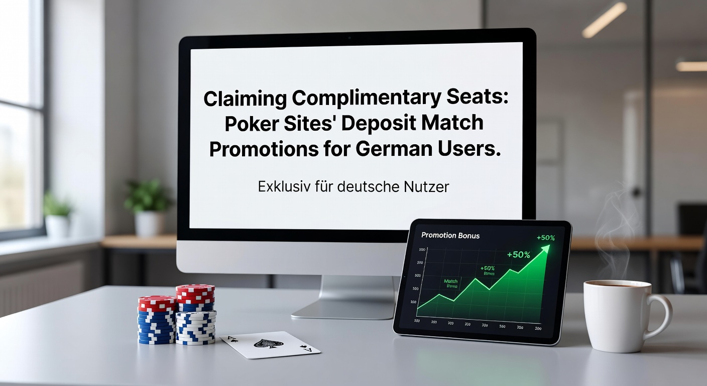 Darstellung eines Pokertisches mit Bonus-Symbolen und Einlagematch-Angeboten für deutsche Nutzer