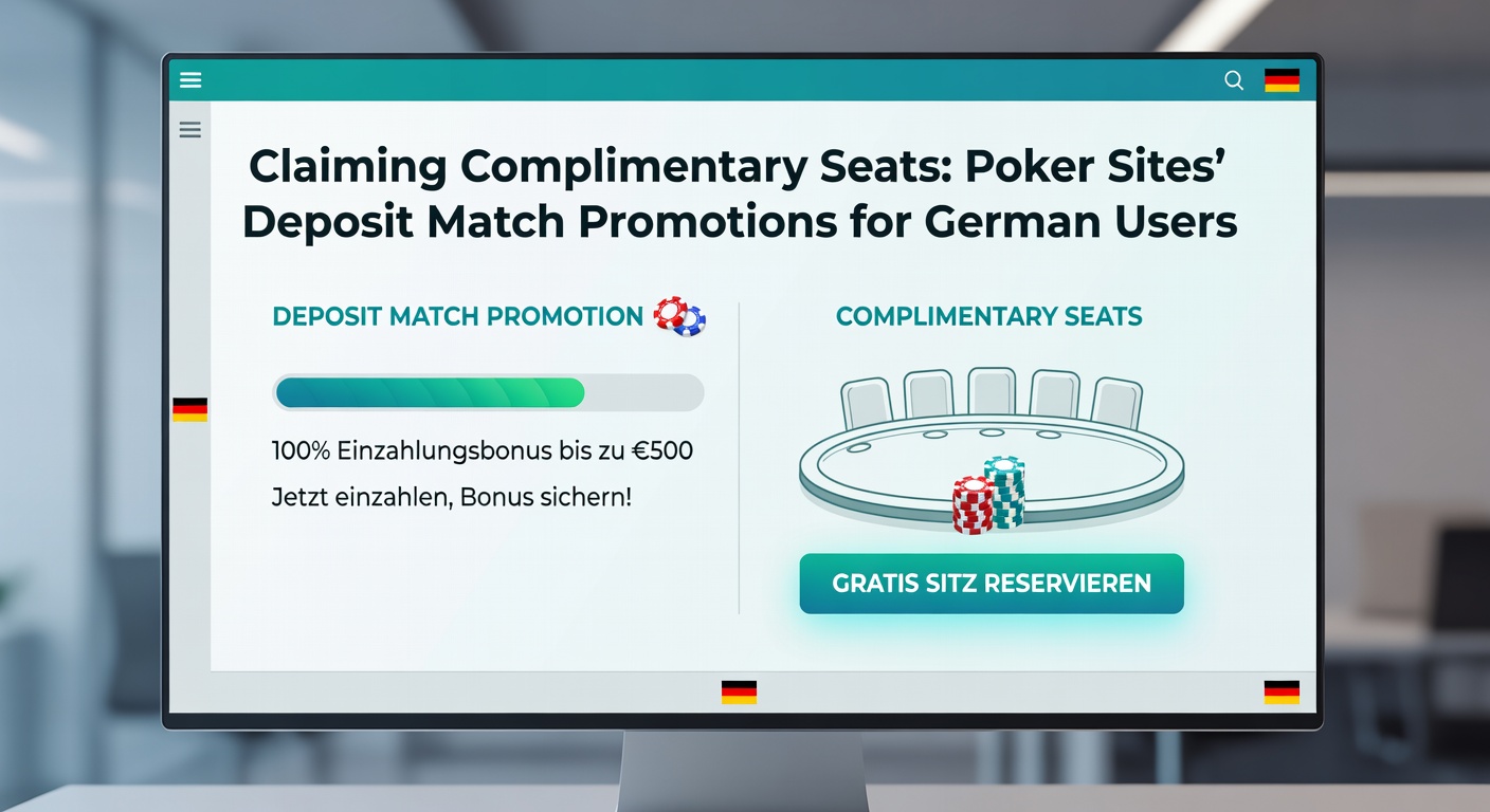 Screenshot eines Poker-Accounts mit aktiviertem Deposit-Match und verfügbaren Gratis-Turniersitzen für deutsche Spieler