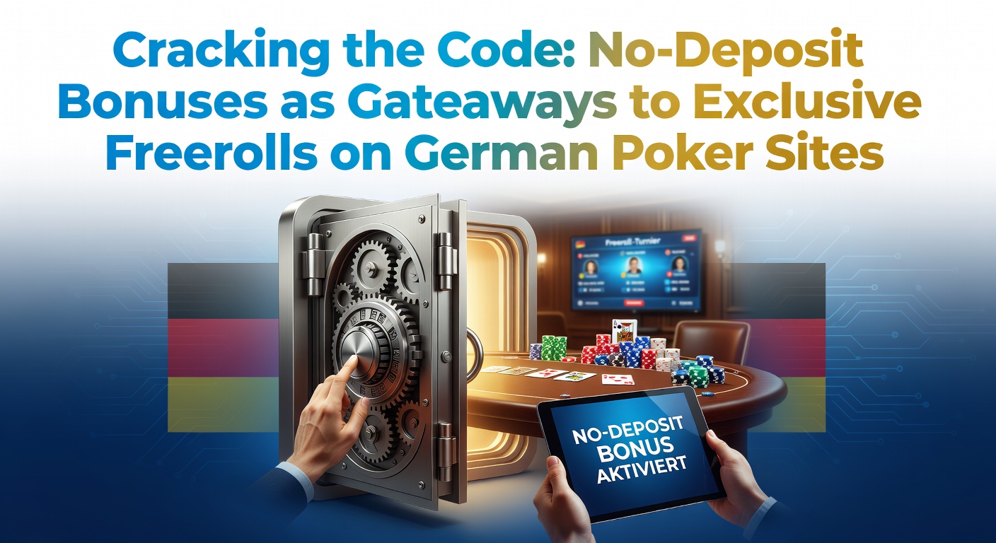 Darstellung eines Pokertisches mit No-Deposit-Bonus-Chips und Freeroll-Turnier-Eingangstür, symbolisierend den Zugang zu exklusiven Events