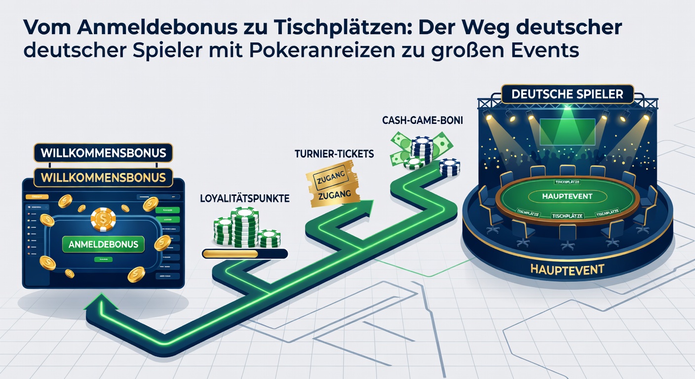 Illustration des Pfads von Anmeldeprämien zu Tischplätzen bei deutschen Poker-Events