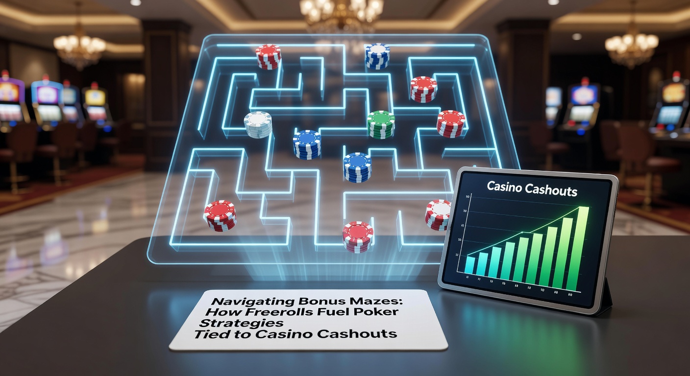 Spieler navigieren durch ein Poker-Turnier mit Bonus-Symbolen und Auszahlungspfaden im Labyrinth