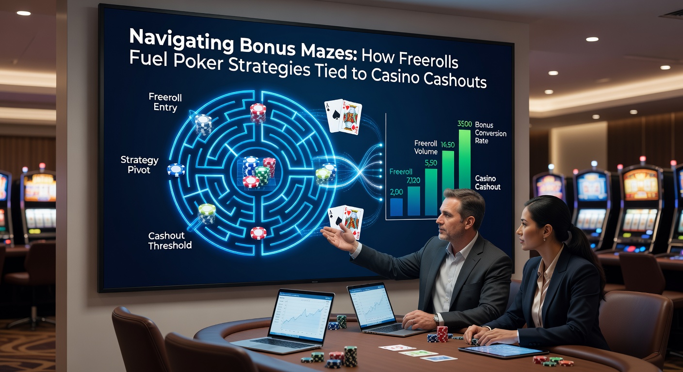 Detaillierte Grafik eines Bonus-Labyrinths mit Freeroll-Eingängen und Cashout-Ausgängen